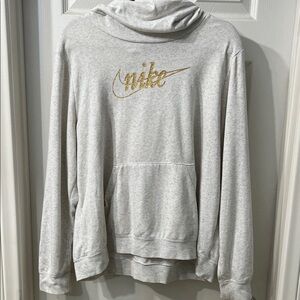 Nike Gold Script Logo Hoodie – Size XL – Oatmeal Heather